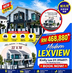 LEXVIEW 城 兆 苑 20’x70’&22’x70’ 4Bedrooms 4Bathrooms Leasehold Selling Price RM468,880